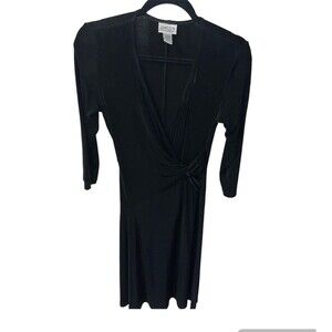 Chicos Travelers Dress Womens Sz S Twisted Front Black Slinky liquid Knit Midi